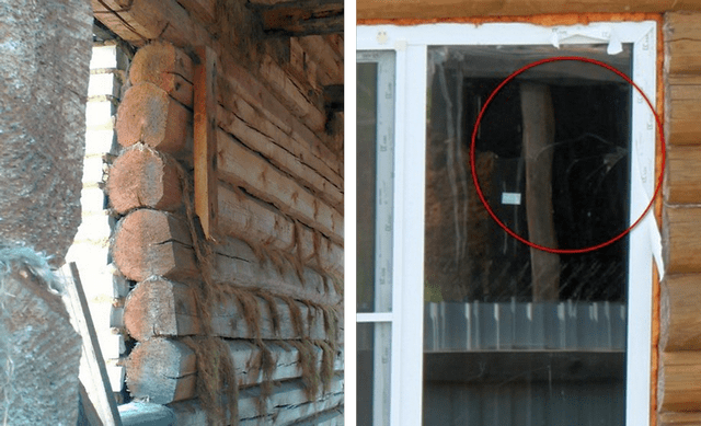 Окна были раздавлены усадкой в доме без окосячки